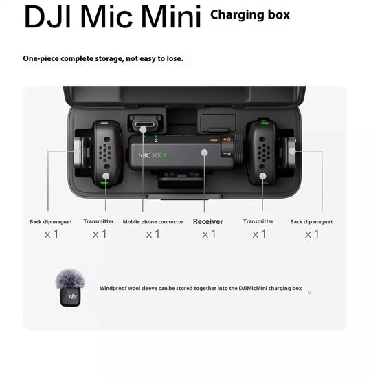 DJI Mic Mini 2TX 1RX add Charging Case Two-Level Active Noise Cancelling 48-Hour Operation High-Quality Audio Stable Transmissio