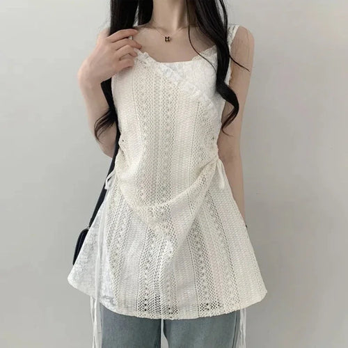 Summer Elegant New One Piece Dress Women Chic French Lace Sling Shirt