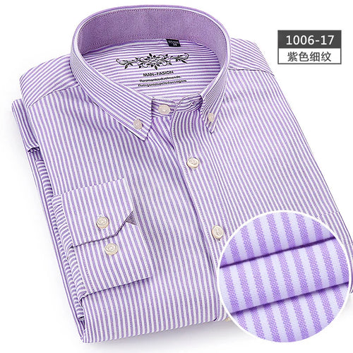 New Men's Long Sleeve Oxford PlaidStriped Casual Shirt Front Patch