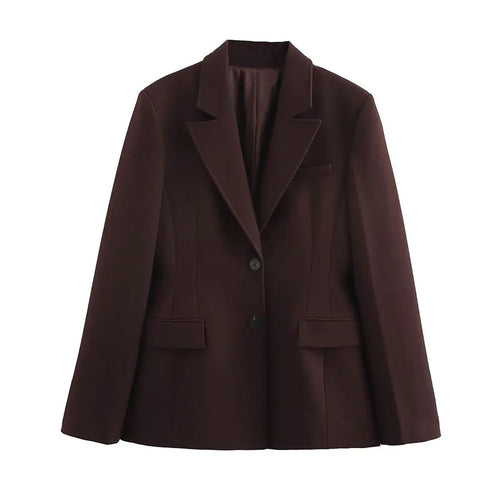 TRAFZA Women Fashion Suits Brown Turn-Down Collar Long Sleeves Single