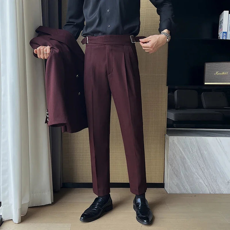 2025 New Naples High Waist Mens Suit Pants Double-Blade Gurkha Chino