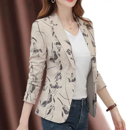 2023 Spring Autumn Women New Printed Small Suit Jacket Female Long