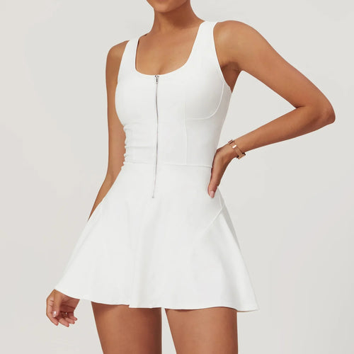 Anti-Shine Bottom Sports Zipper Dress Women Solid Color Comfortable