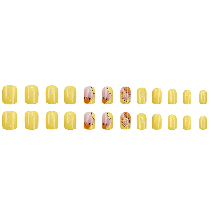 24pcs/set short saure fake nails for Spring summer season french style flowers butterfly design press on false nail art tips