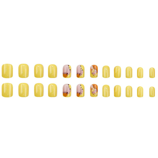 24pcs/set short saure fake nails for Spring summer season french style flowers butterfly design press on false nail art tips