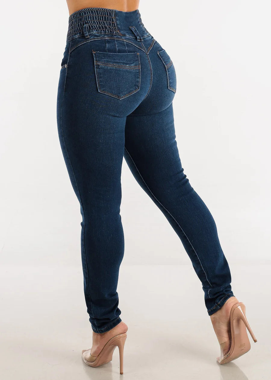 Jeans Pencil Pants Women 2025 Skinny Trousers High Waist Strecth Washed Distressed Pockets Buttons Vintage Denims Streetwear