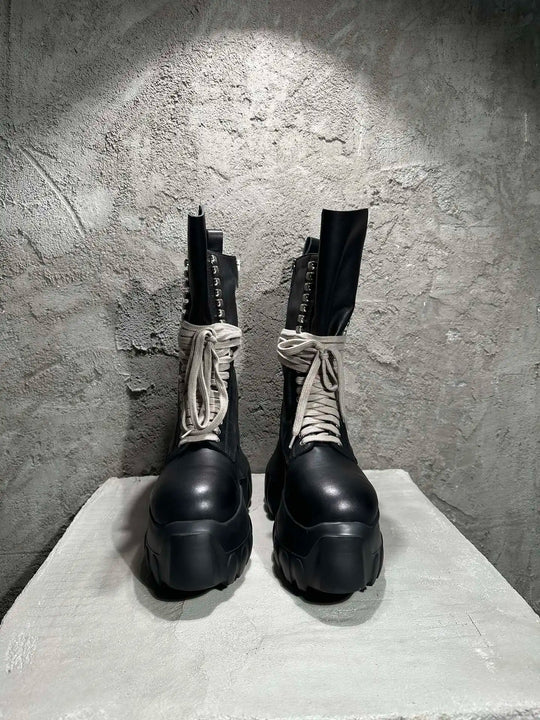 Men's High Top Shoes Platform Woman Sneakers Leather Lace Up Gothic Heels Luxury Vintage Trendy Designer Black Male Boots