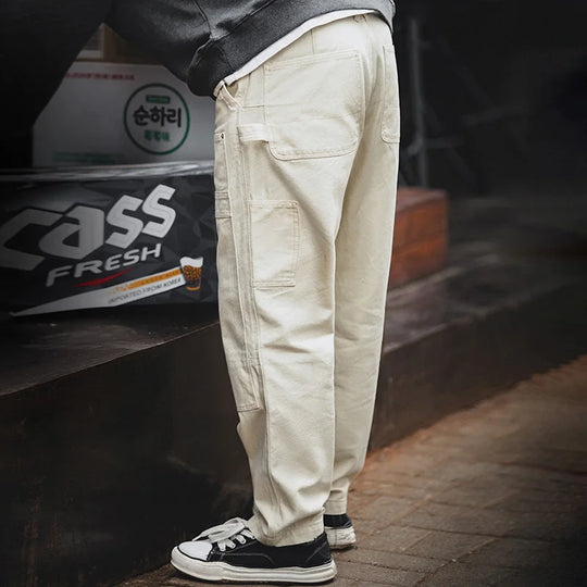 Maden Multi Pockets White Jeans Vintage Baggy Workwear Old Fashion