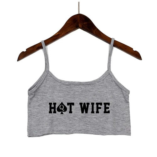 Fashion Women's Sexy Elastic Cotton Camis HOT WIFE Letters Print