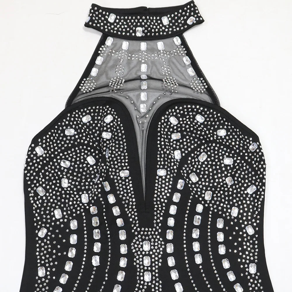 Backless Dress Sexy Wrap Buttocks Vestidos Women Party Dresses Sheath Slim Fit Spliced Summer Diamonds Knee Length