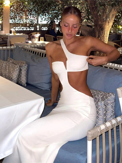 Sexy Women's Fashion Long Dress Sexy Hollow Out Asymmetrical Backless