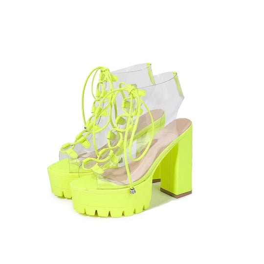 2023 Sandals Women  Woman Shoes High Heels Sexy Boots Womens Platform Heels Lacing Candy Colors Clear Shoes Zapatos De Mujer