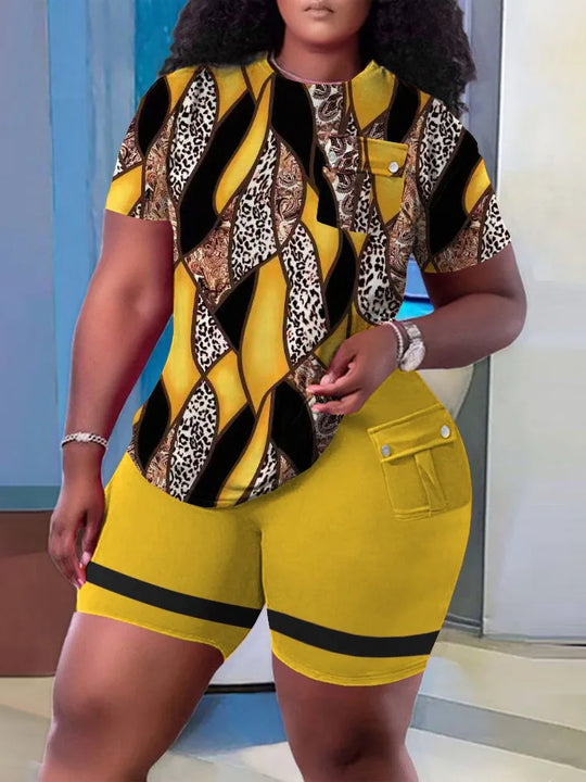 Fashionable Summer New Fashionable Pocket Set High End Simple Loose Printing Short Breathable Casual Home Pocket Set