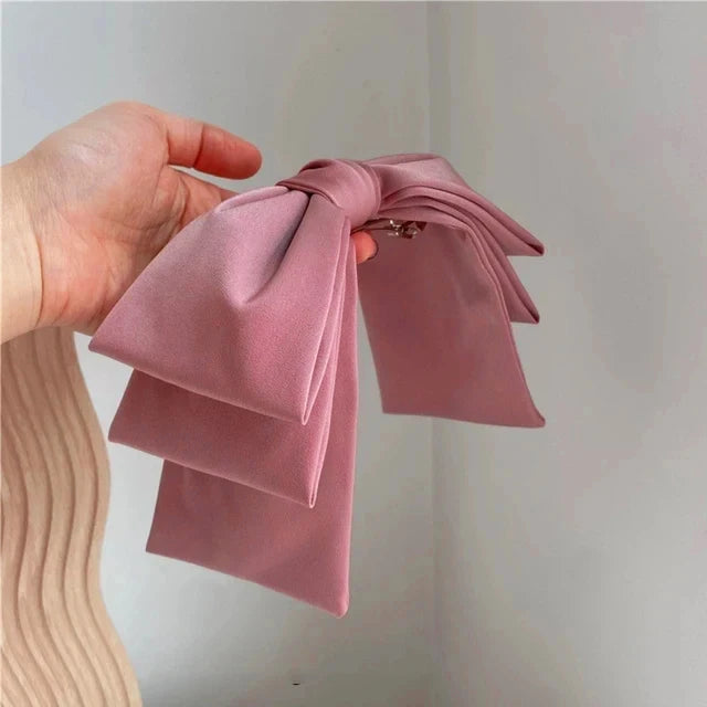 New Big Satin Hair Clip Hair Bows Girl Women Solid Pink Black Multi