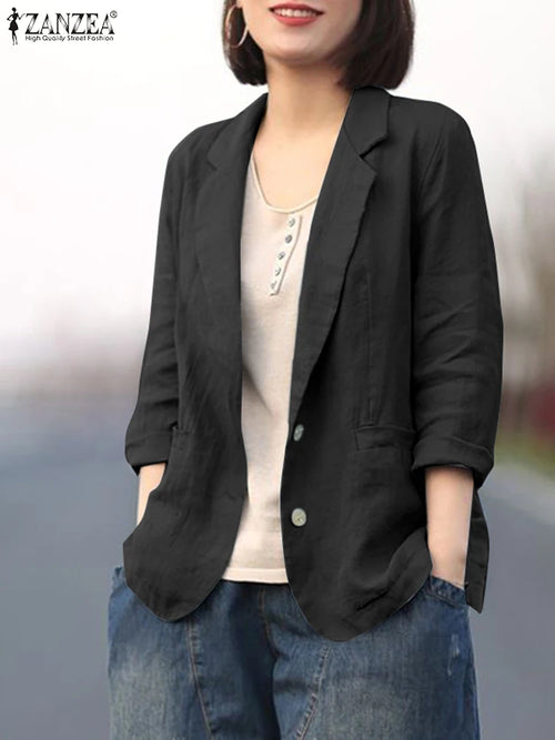 ZANZEA Women Elegant Cotton Jackets Suits Loose Vintage Work Coats
