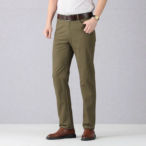 Dayton Olive Stretch Chinos:Mens Suit Pants Cotton Casual Stretch Male