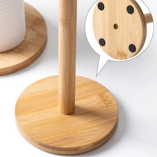 Kitchen Wooden Roll Paper Towel Holder Bathroom Tissue Vertical Stand