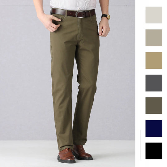 Dayton Olive Stretch Chinos:Mens Suit Pants Cotton Casual Stretch Male