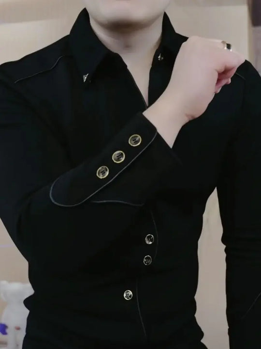 Autumn Winter Light Luxury Fashion High-end Men's Long Sleeved Lapel Sweatshirt New Trend Handsome Korean Version Slim Fit Shirt