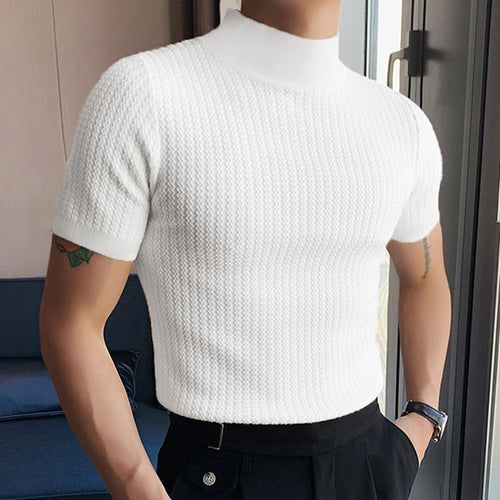 Casual Knit Tops Men Summer Fashion Solid Ribbed Elastic Slim