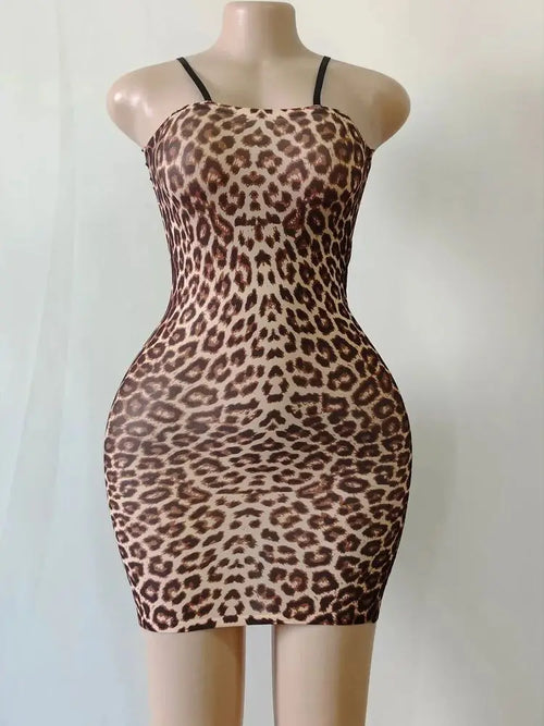 Spaghetti Strap Leopard Prints Hot Dress Bodystocking Tights Package