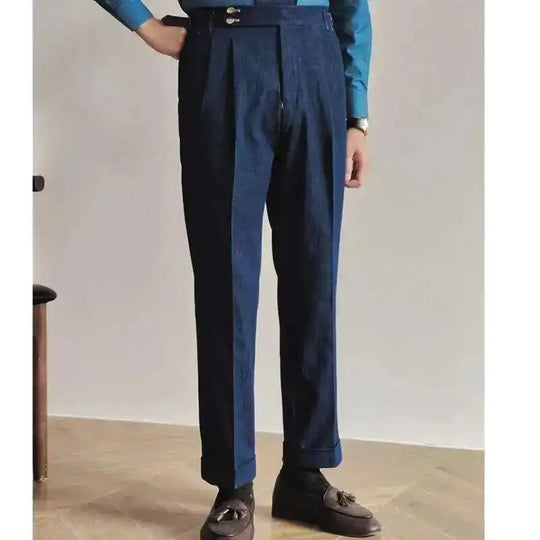 Denim Blue Quality Italy Business Dress Pants Men  Office Social Suit Pants Casual Wedding Groom Trouser Pantaloni Uomo Casual