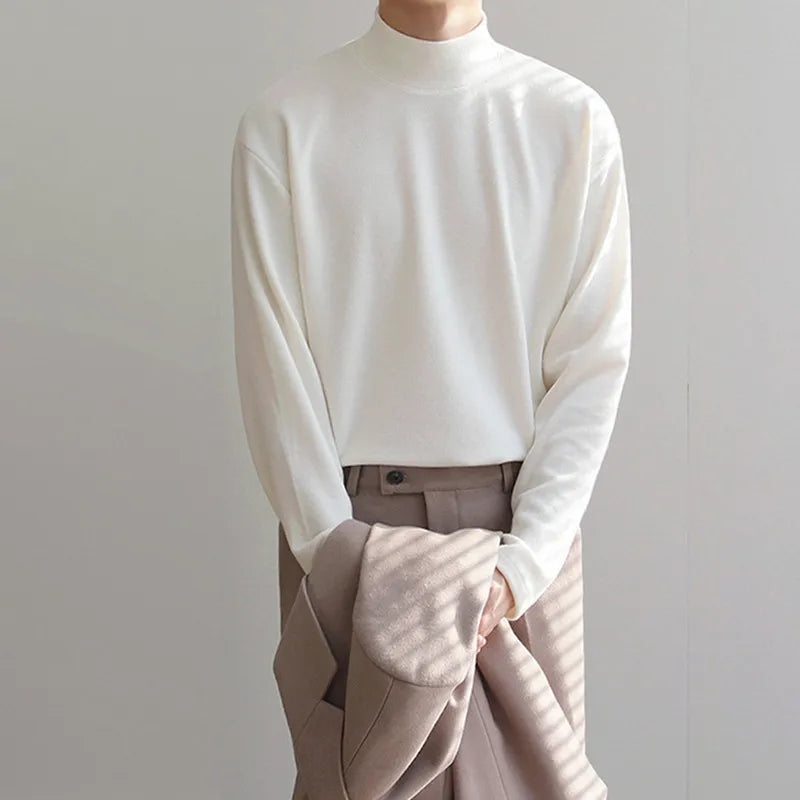 Yasuk Spring Autumn Winter Solid Casual Plush Turtleneck Men's Loose