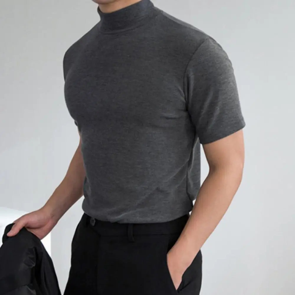 Men Base Top Soft Breathable Turtleneck Short Sleeve Streetwear Casual