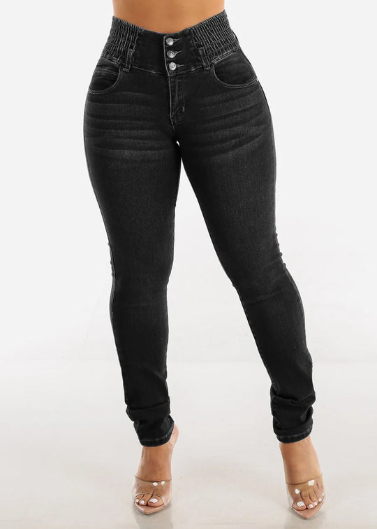 Jeans Pencil Pants Women 2025 Skinny Trousers High Waist Strecth Washed Distressed Pockets Buttons Vintage Denims Streetwear