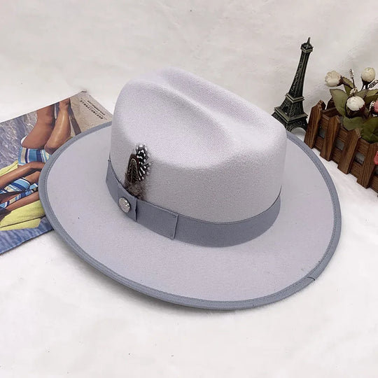 Warm Soft Lightweight Wool Felt Fedora Hat with Feather British Style Autumn Winter Versatile Unisex Adjustable Band