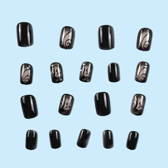 24pcs/set short saure fake nails for Spring summer season french style flowers butterfly design press on false nail art tips