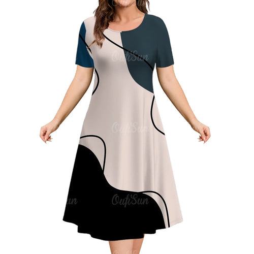 Woman Clothing Women‘S Short Sleeve Dress Loose Dresses 3d Streaks