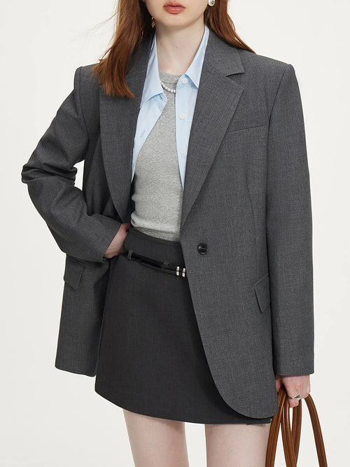 FSLE Office Lady Minimalist One Button Temperament Suit Jacket for