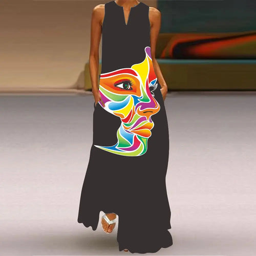 Summer Outdoor Street Fashion Women's Long Dress New Abstract Art