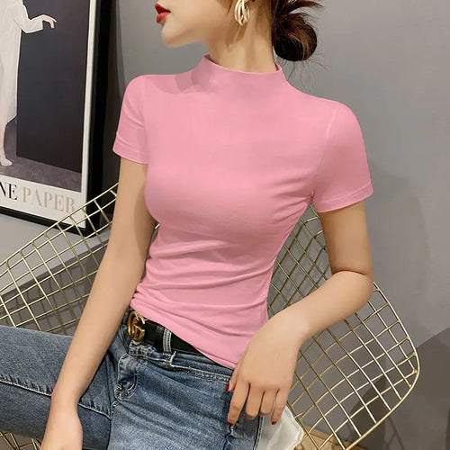 Luxury New Korean Style Women's Clothes High Neck Stretch Short