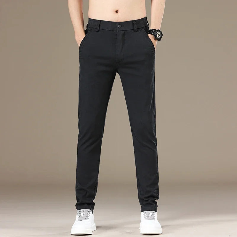 New 2025 Summer Lyocell Fabric Mens Casual Pants Hight Quality Fashion Slim Business Trousers Brand Elastic Soft Cargo Pants