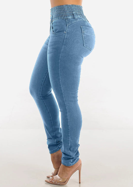 Jeans Pencil Pants Women 2025 Skinny Trousers High Waist Strecth Washed Distressed Pockets Buttons Vintage Denims Streetwear