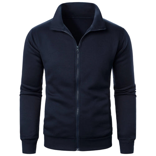Men's casual sports zipper stand collar hoodie coat men's solid color