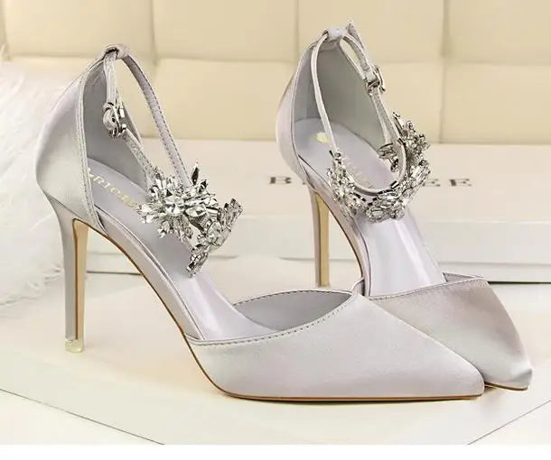 New Arrival Women Sandals High Heels 8Cm Elegant Office Ladies Shoes Women Sandals Silk Material Luxury Singles Party Shoes