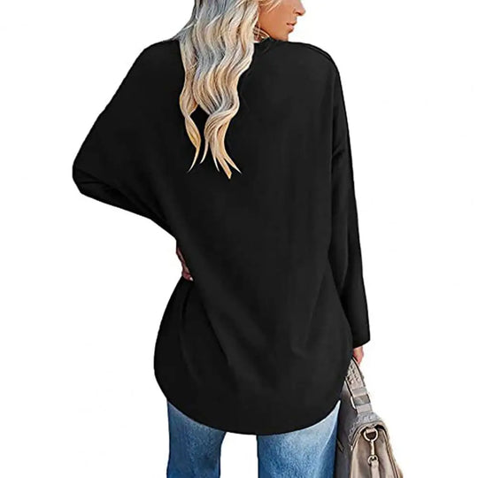 Fashion T-shirt Top  Breathable Stretchy Autumn Top  Solid Color Loose