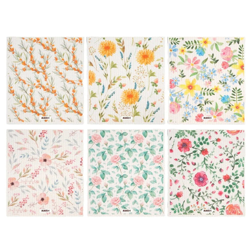 Flora Swedish Dishcloths Kitchen,6 Pack Watercolor Reusable Paper