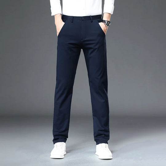 98% Cotton Casual Pants Men Solid Color Business Fashion Straight Slim