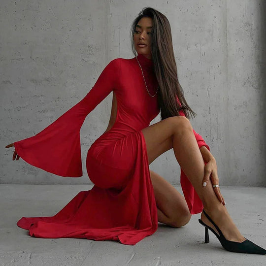 Cryptographic Open Back Sexy Split Maxi Dress Elegant Outfits for
