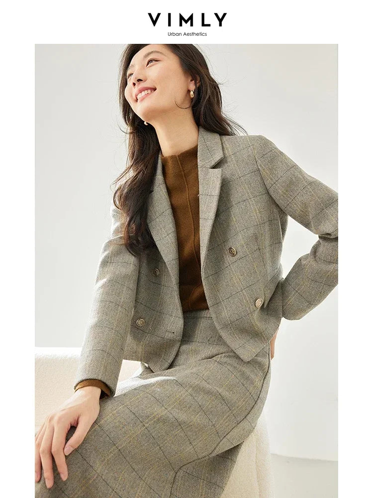 Vimly Women's Blazer Skirt Suit Elegant Formal Outfits 2024 Winter