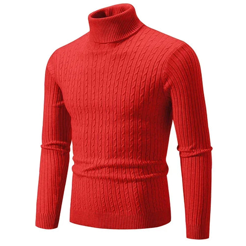 Men's High Neck Sweater Solid Color Pullover Knitted Warm Casual