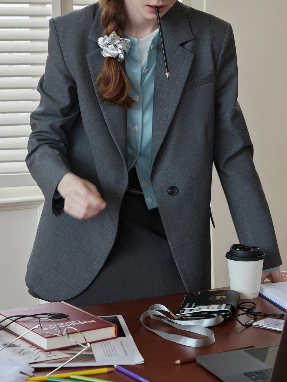 FSLE Office Lady Minimalist One Button Temperament Suit Jacket for