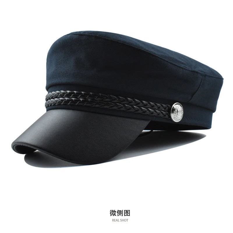Women Men PU Leather Berets Hat Retro British Solid Beret Baseball Cap Outdoor Sun Hat Winter Warm Octagonal Hats Newsboy Caps