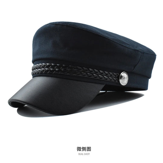 Women Men PU Leather Berets Hat Retro British Solid Beret Baseball Cap Outdoor Sun Hat Winter Warm Octagonal Hats Newsboy Caps