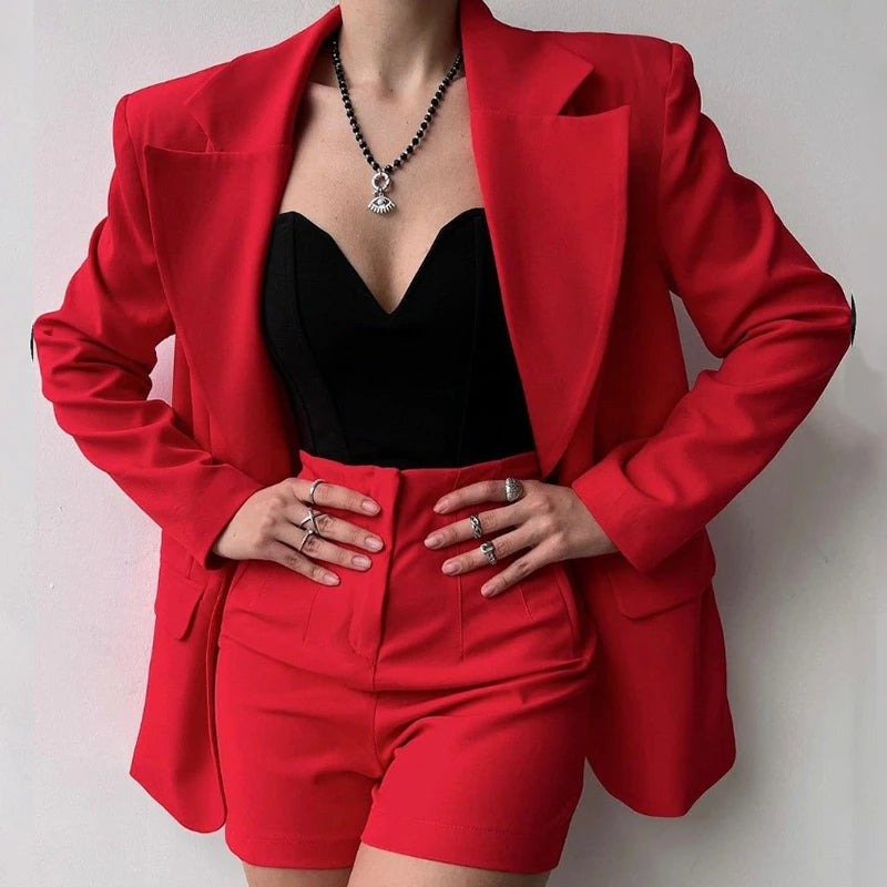 Commute Elegant Solid Women Suit Set Fashion Notched Collar Blazer Top