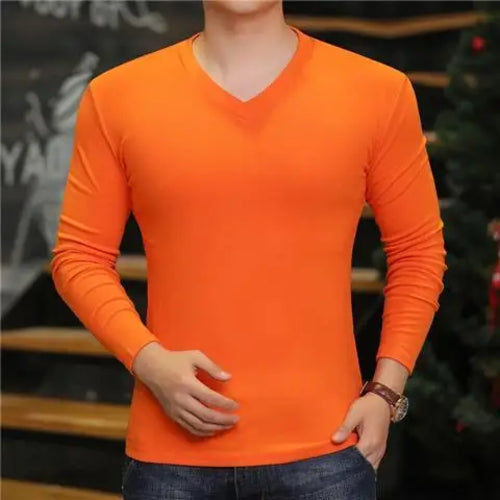 Fashion 2024 Long Sleeve T-shirt New Men's V-Neck Casual T-Shirts Long